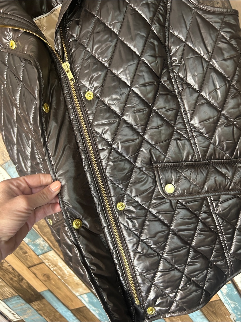 Talbots Quilted Faux-Leather Vest with Faux-Fur Collar - Dark Brown - Picture 7 of 16